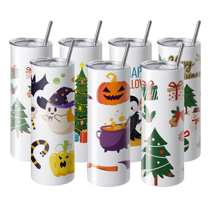 Start2Finish 24-pack 20oz stainless steel sublimation tumblers with lids and straws, ideal for heat transfer and custom gifts.