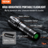 Start2Finish VEVOR 2-pack LED flashlights with adjustable focus, waterproof design, high lumens, and multiple modes for camping and outdoor use.