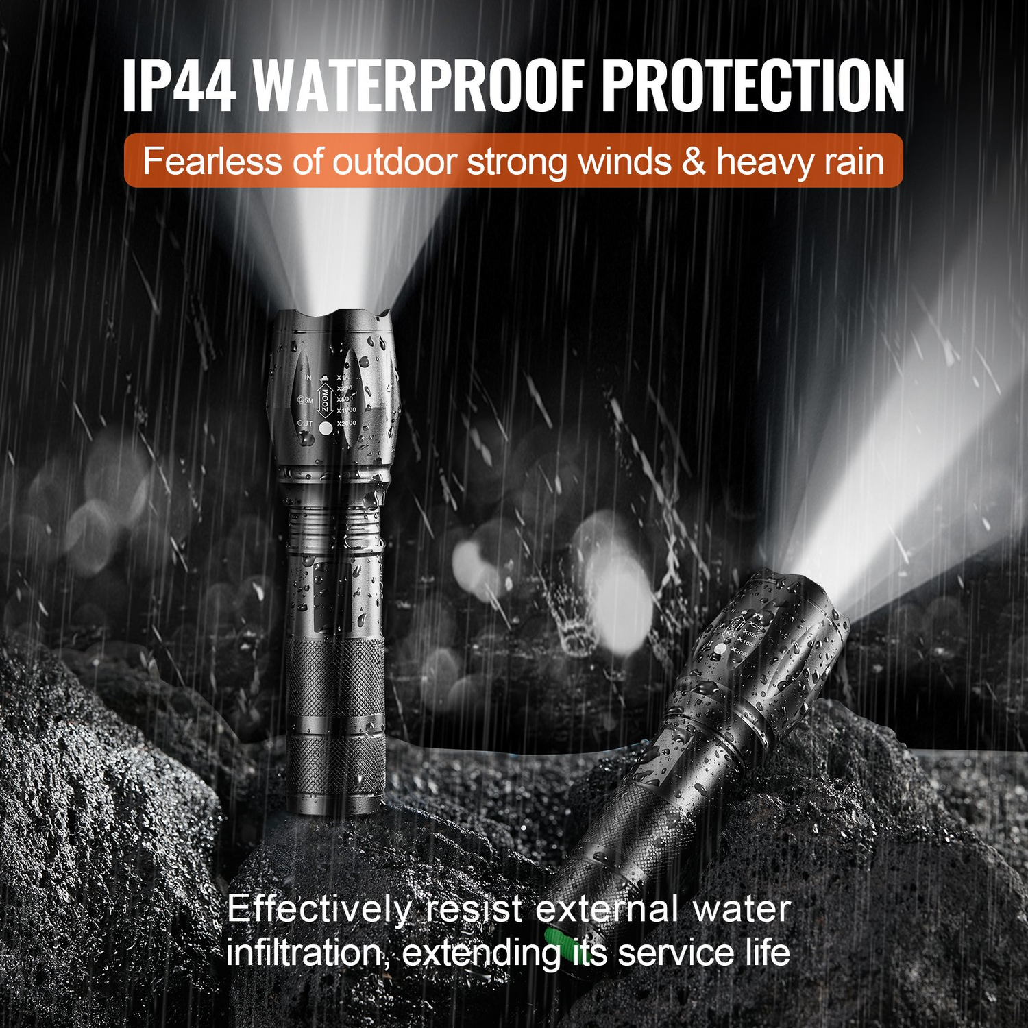 Start2Finish VEVOR 2-pack flashlights with 2000 lumens, adjustable focus, waterproof LED, suitable for camping, hiking, and emergencies.