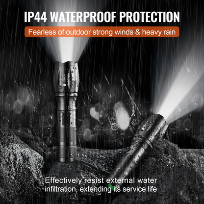 Start2Finish VEVOR 2-pack flashlights with 2000 lumens, adjustable focus, waterproof LED, suitable for camping, hiking, and emergencies.