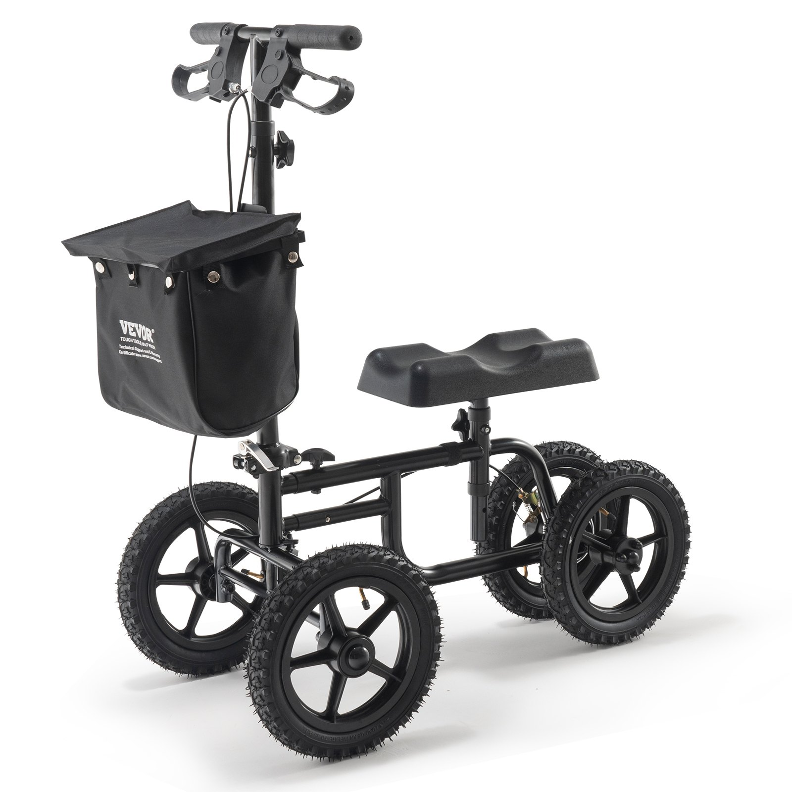 Start2Finish VEVOR Folding Knee Scooter with 12-inch all-terrain wheels, adjustable handlebar, knee pad, dual brakes, for leg injury recovery.
