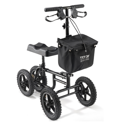 Start2Finish VEVOR folding knee scooter with adjustable handlebar, 12-inch all-terrain wheels, dual brakes, and leg support for injury recovery.