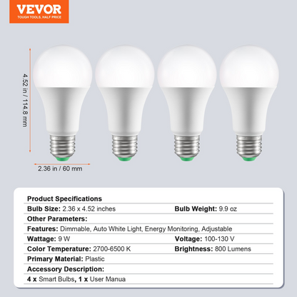 Start2Finish VEVOR smart LED light bulbs, 4-pack, multicolor RGB bulbs with smart control for Alexa, Google, Vera, iOS, Android.