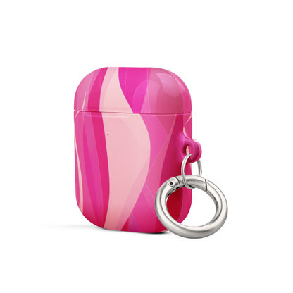 Fuchsia silicone case for AirPods by Start2Finish, showing the vibrant protective cover fitted on wireless earbuds.