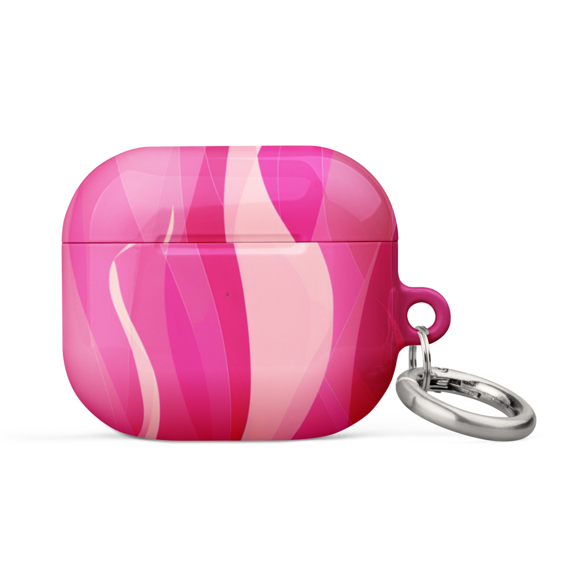 Fuchsia-colored Start2Finish AirPods case with a smooth, protective exterior and open lid showing the charging port opening.