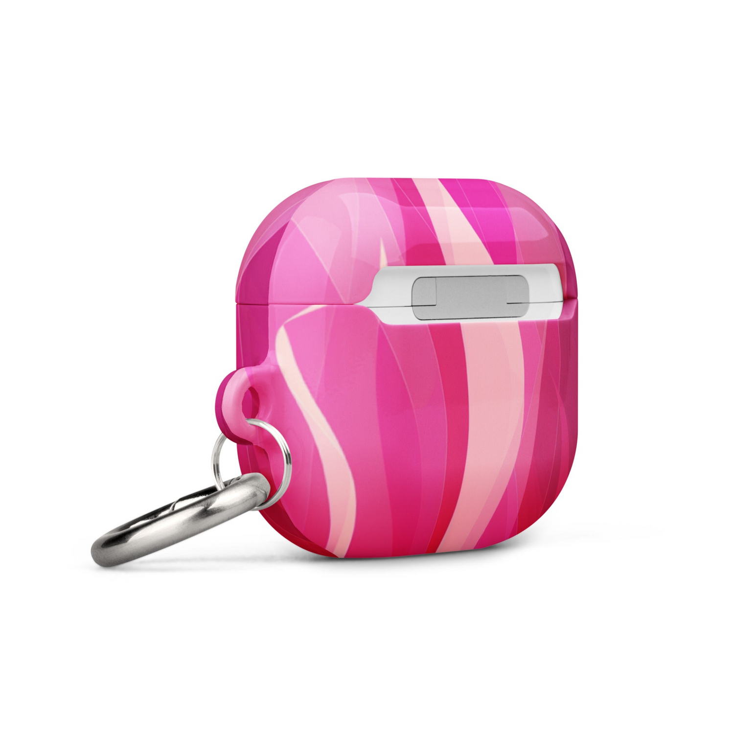 Fuchsia case for AirPods by Start2Finish, showing the vibrant protective cover fitted on wireless earbuds.