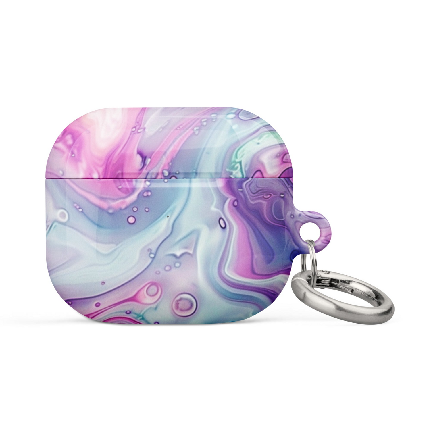 Pastel marble AirPods case by Start2Finish, stylish protective cover with pink, blue, and white marble design for wireless earbuds.