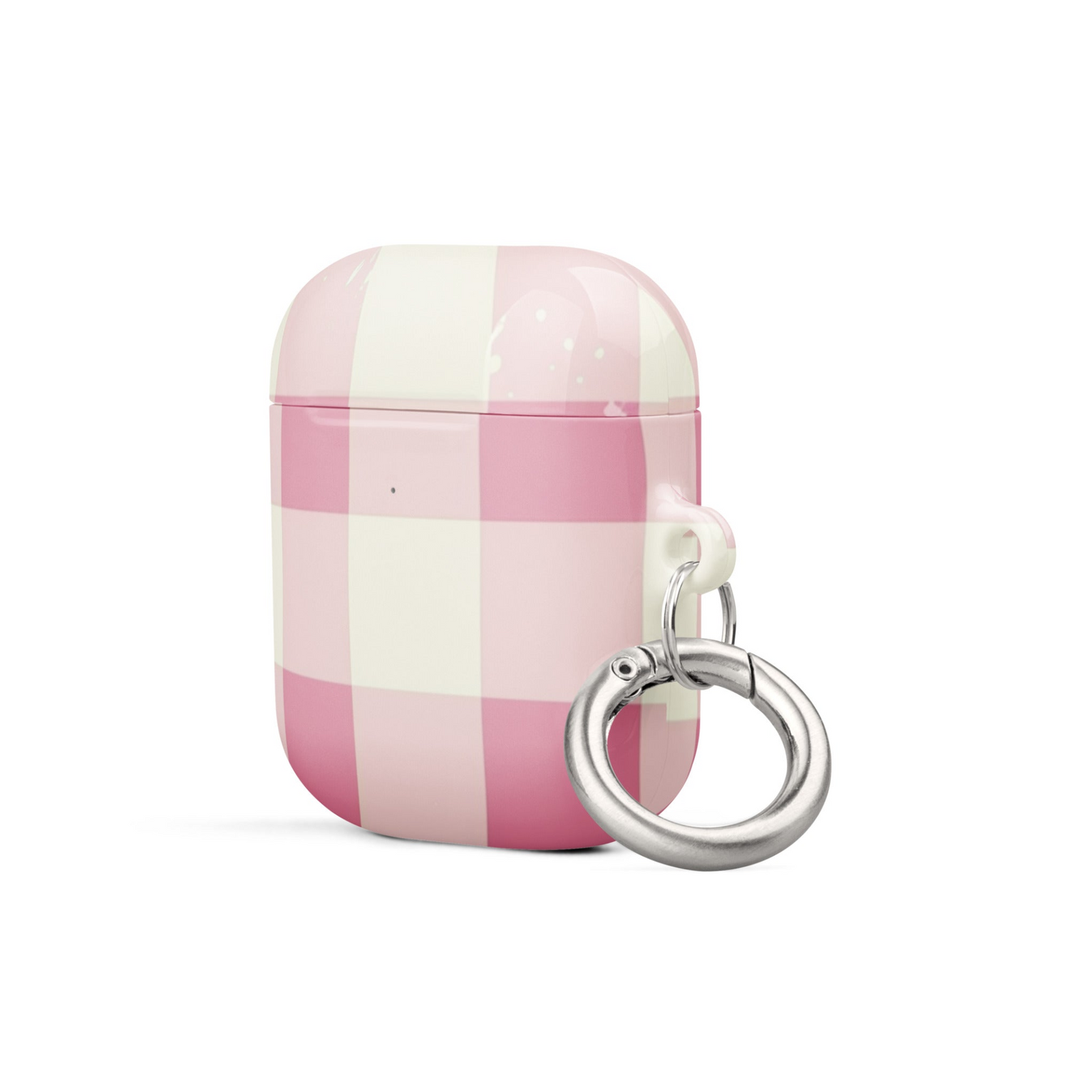 Pink checkered AirPods case by Start2Finish, protective electronic accessory with stylish pattern for AirPods.