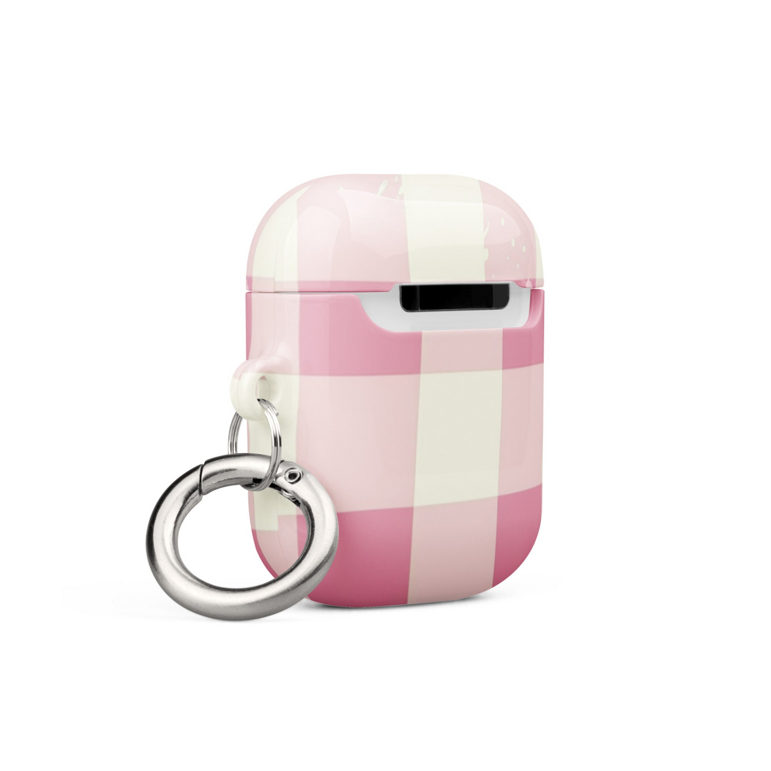 Pink checkered case for AirPods from Start2Finish, showing a soft silicone cover with a pink and white check pattern.