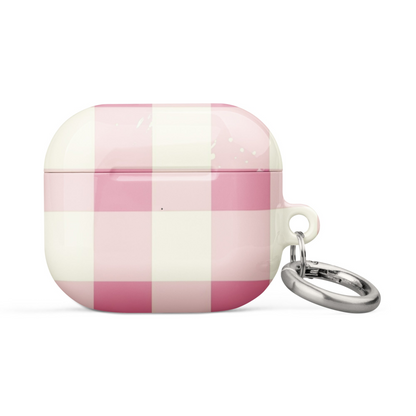 Pink checkered case for AirPods by Start2Finish, showcasing a stylish protective cover for wireless earbuds.