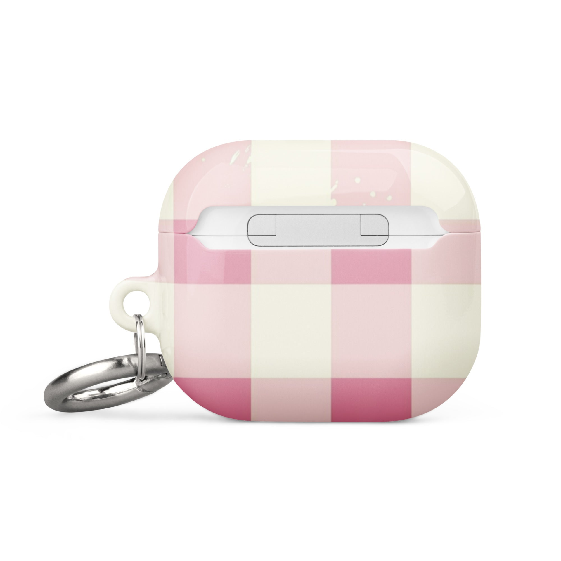 Pink checkered case for AirPods by Start2Finish, protective electronics cover with stylish pink and white pattern.