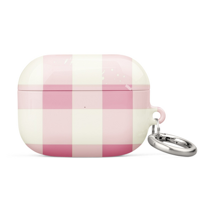 Pink checkered AirPods case by Start2Finish, protective electronics cover with stylish pink and white pattern.