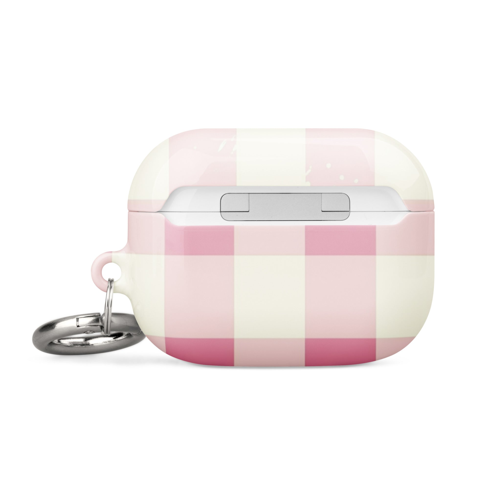 Pink checkered AirPods case by Start2Finish, soft silicone cover with a pink and white check pattern for electronic accessories.