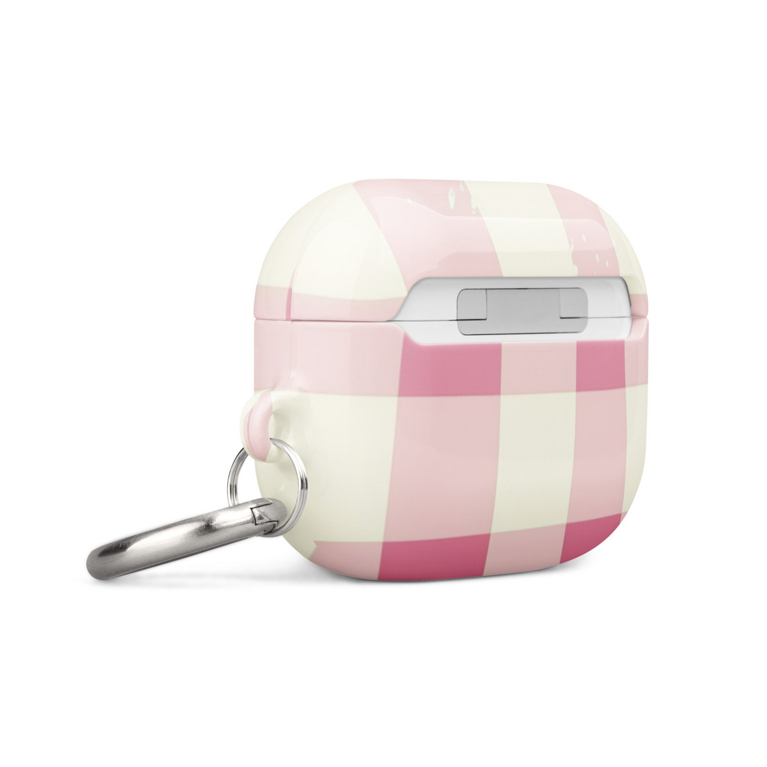 Pink checkered AirPods case by Start2Finish, soft silicone cover with a stylish pattern for Apple wireless earbuds.