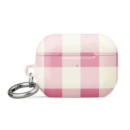 Pink checkered case for AirPods by Start2Finish, stylish protective cover with pink and black pattern for wireless earbuds.