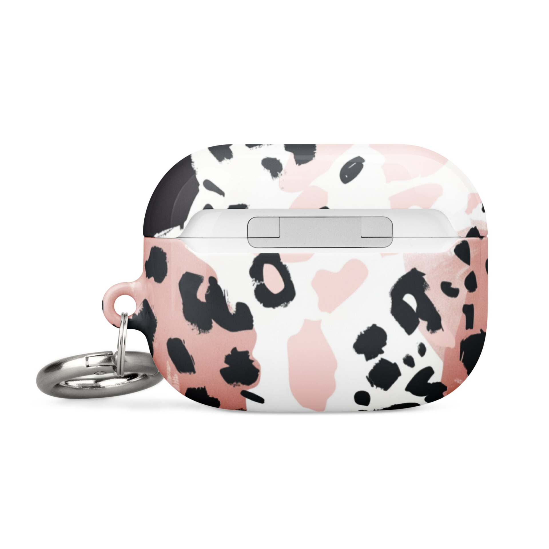 Leopard print AirPods case by Start2Finish, showing the stylish patterned protective cover on wireless earbuds.