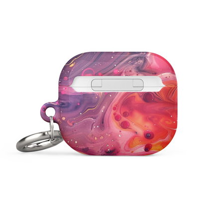 Colorful rainbow swirl case for AirPods by Start2Finish, showcasing its vibrant design and snug fit for wireless earbuds.