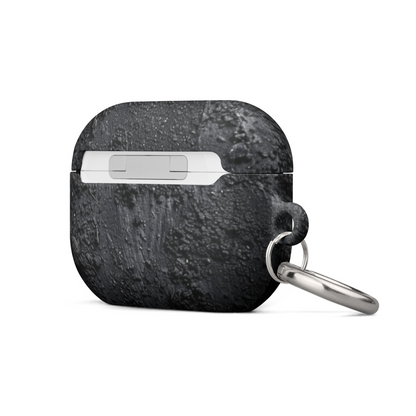 Start2Finish Moon Surface case for AirPods, black protective cover featuring moon crater design, fits Apple wireless earbuds.