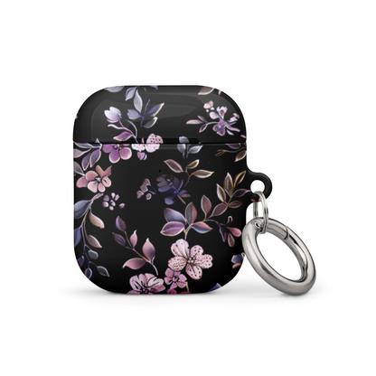 Black floral AirPods case by Start2Finish, featuring a stylish floral design and protective cover for wireless earbuds.