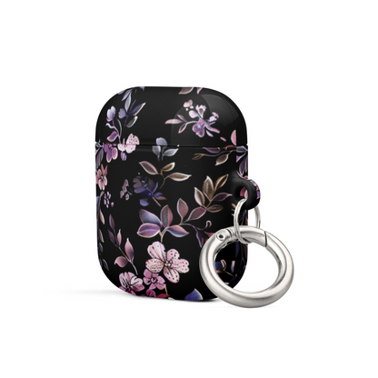 Black floral AirPods case by Start2Finish, protective electronic accessory with a stylish floral pattern for AirPods.