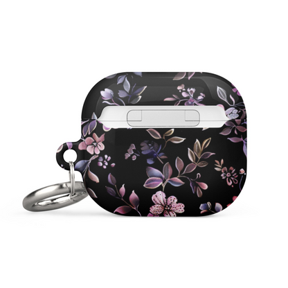 Black floral AirPods case by Start2Finish, showcasing a sleek protective cover with a vibrant floral pattern for AirPods.