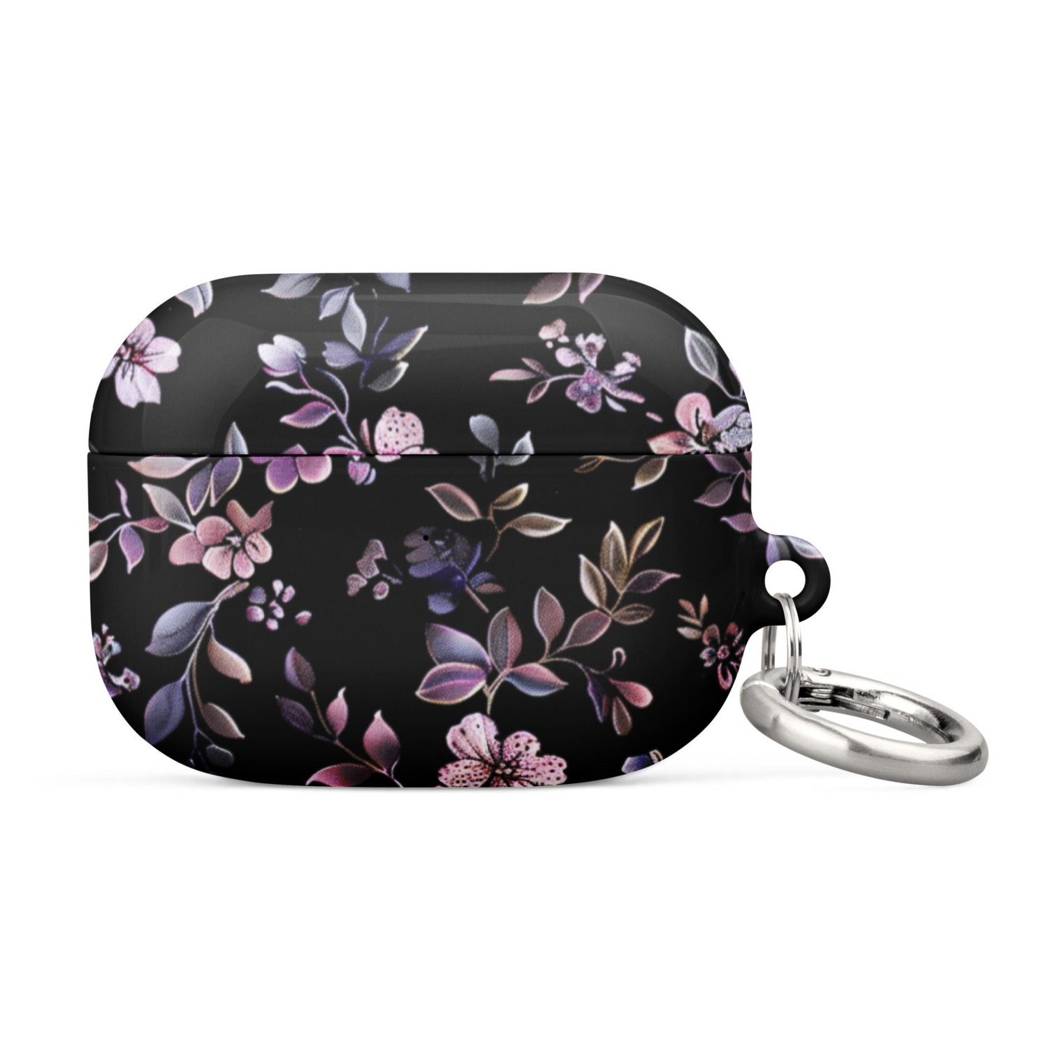 Black floral case for AirPods by Start2Finish, featuring a decorative floral pattern on a sleek protective electronics accessory.