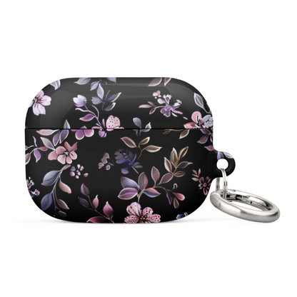 Black floral case for AirPods by Start2Finish, featuring a decorative floral pattern on a sleek protective electronics accessory.