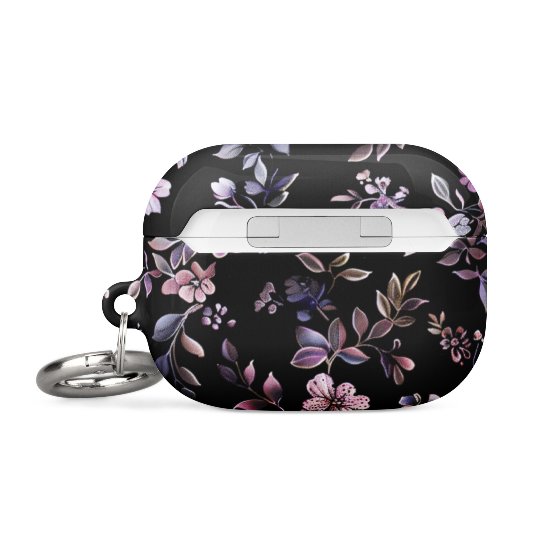 Black floral AirPods case by Start2Finish, featuring a decorative floral design and protective cover for wireless earbuds.
