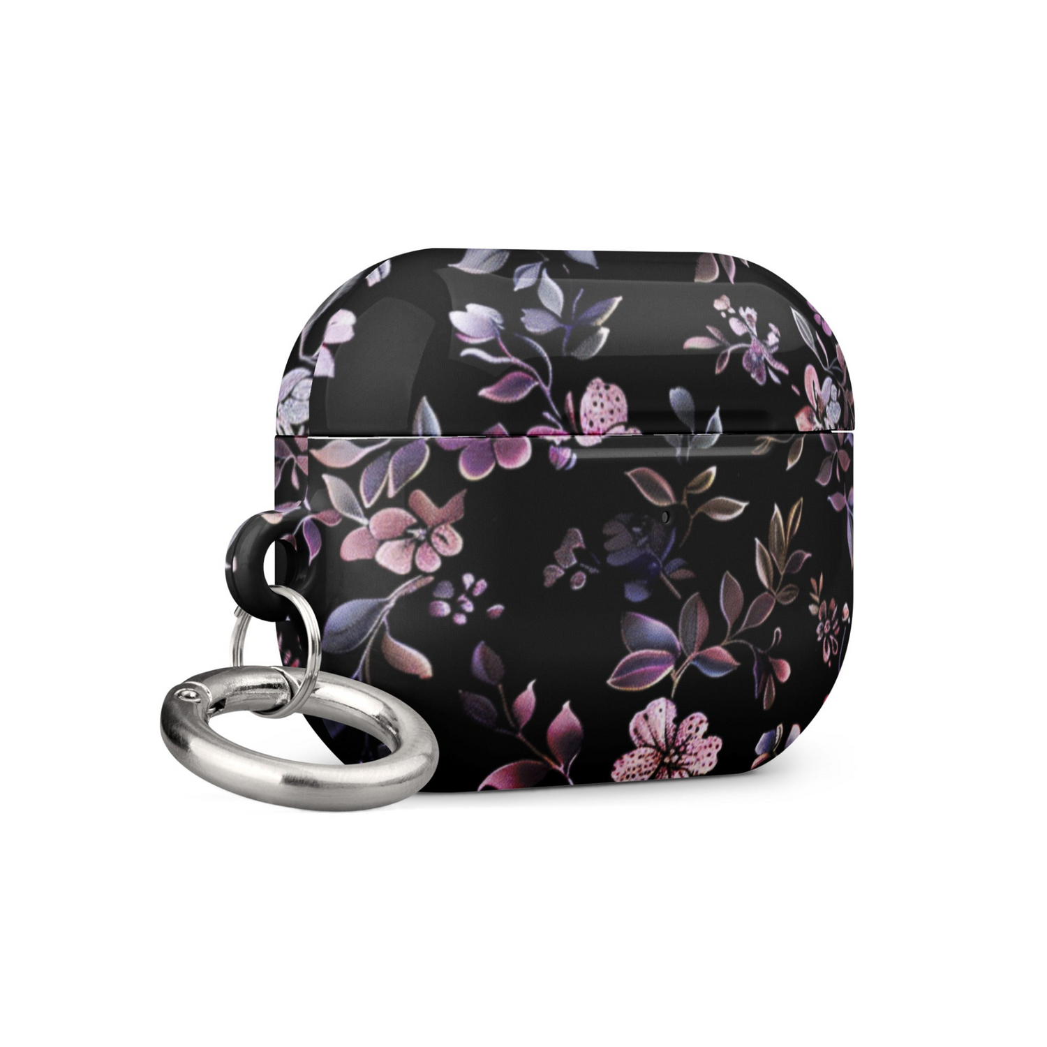Black floral AirPods case by Start2Finish, featuring a stylish floral pattern and protective design for wireless earbuds.