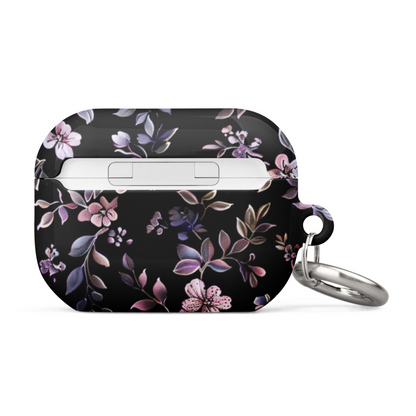 Black floral AirPods case by Start2Finish featuring a colorful flower pattern, made of durable protective material.