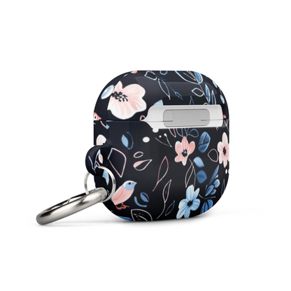 Blue floral silicone case for AirPods by Start2Finish, featuring vibrant blue flower design and snug fit for wireless earbuds.