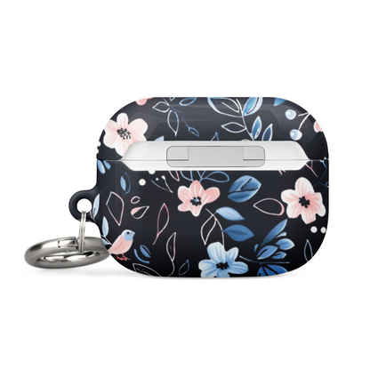 Blue floral AirPods case by Start2Finish, featuring a vibrant flower pattern, designed to protect and personalize wireless earbuds.