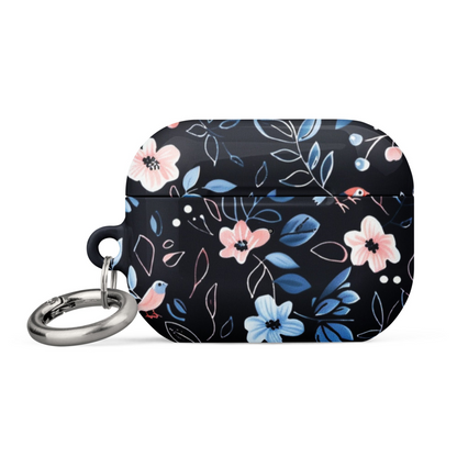 Blue floral pattern AirPods case by Start2Finish, featuring a decorative design for Apple wireless earbuds.