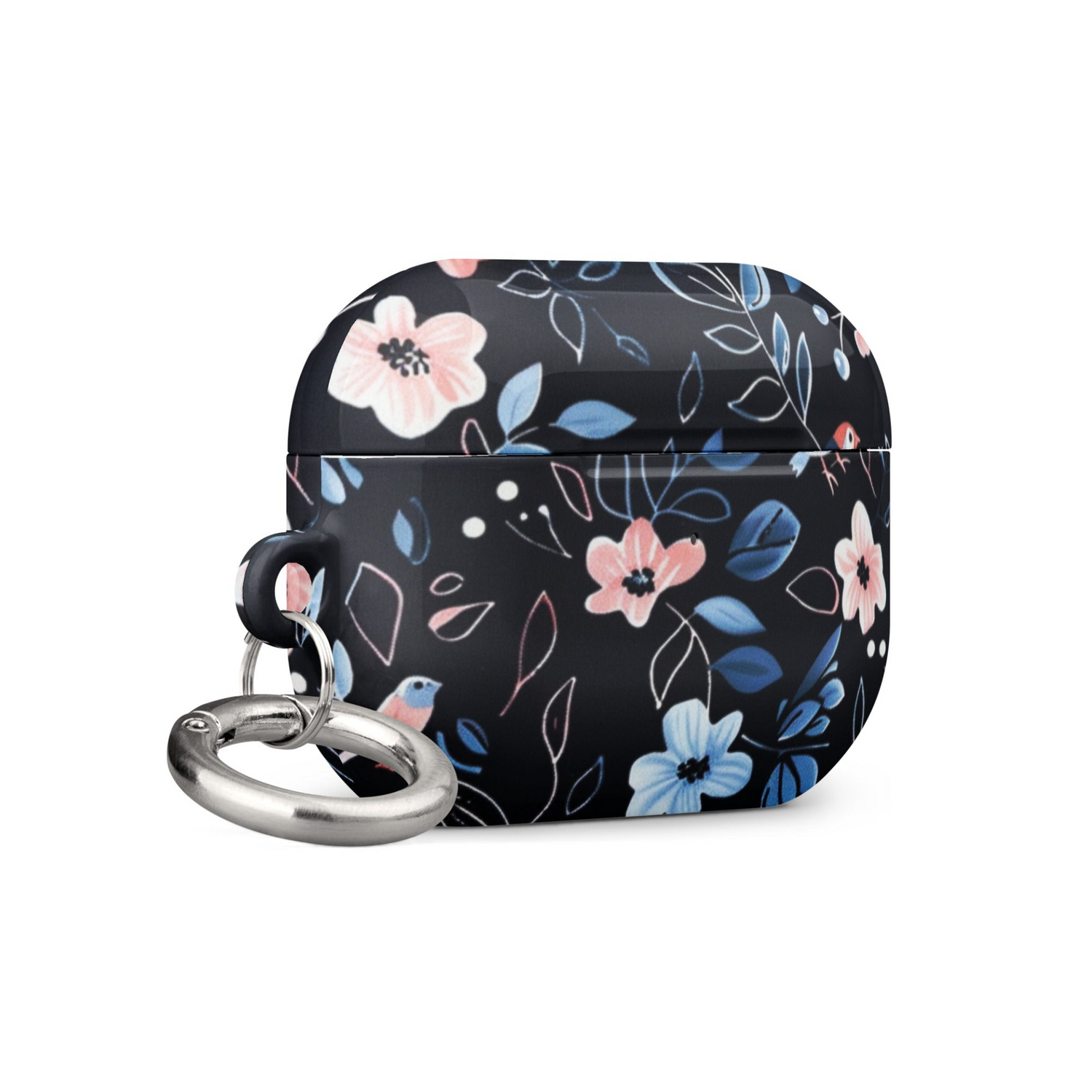 Start2Finish blue floral case for AirPods showing a vibrant blue flower design on a protective electronic accessory.