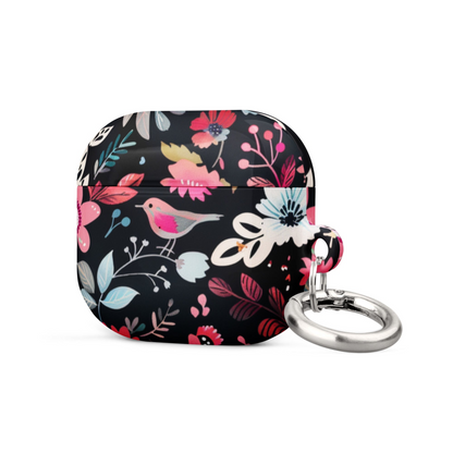 Start2Finish pink and blue AirPods case showing a soft silicone cover with a clip attachment for easy carrying.