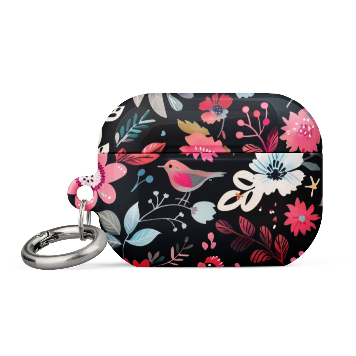 Pink and blue silicone case for AirPods by Start2Finish, showing a close-up of the colorful protective cover.