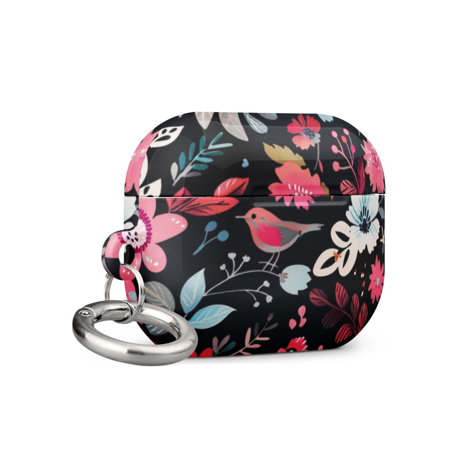 Pink and blue silicone case for AirPods by Start2Finish, showing a snug fit with vibrant color accents.
