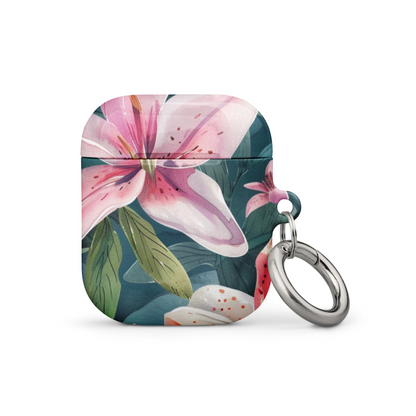 Start2Finish Lily case for AirPods, colorful floral design, protective silicone cover, fits AirPods charging case, close-up view.