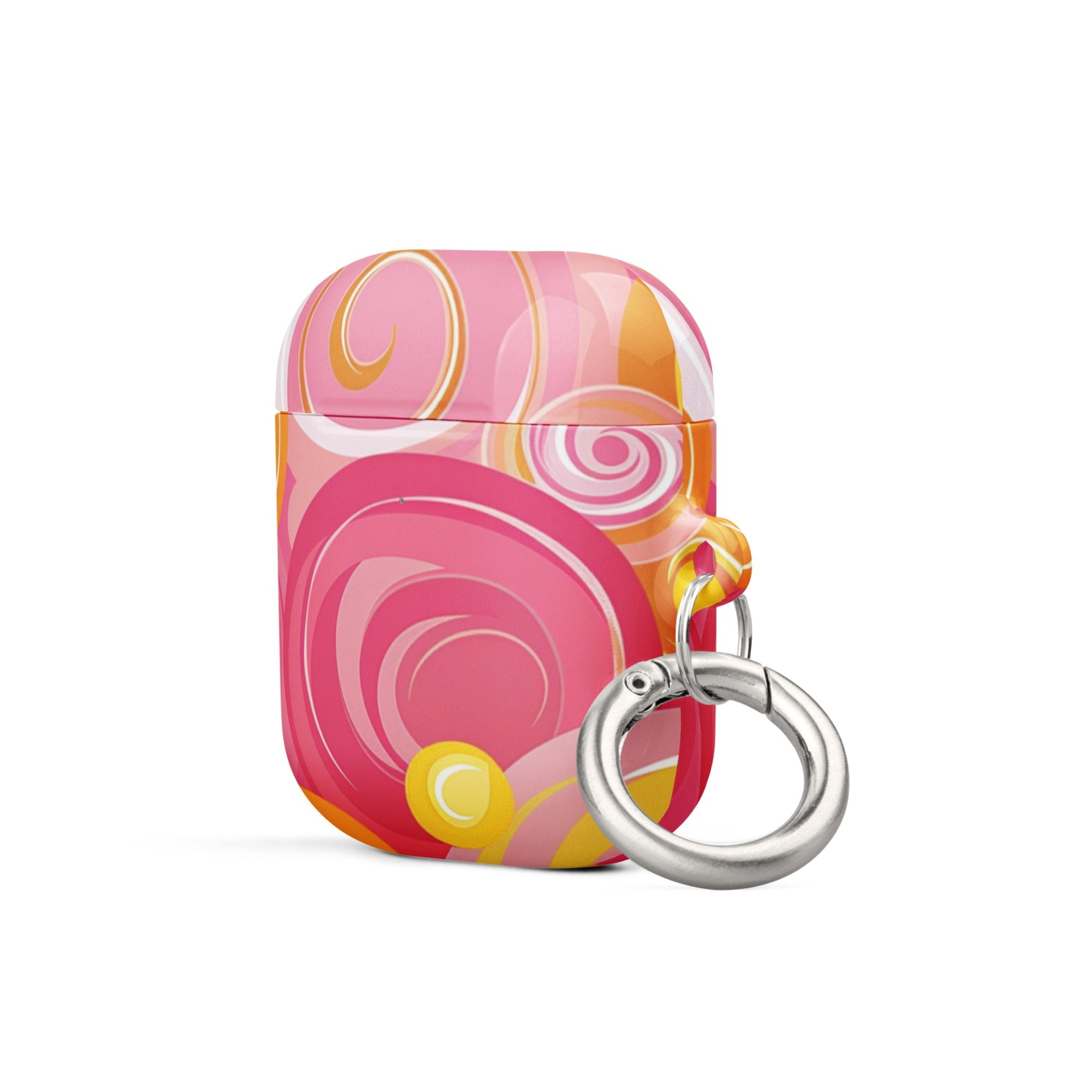Pink and yellow Start2Finish AirPods case for electronics, featuring a colorful protective cover with a sleek design.