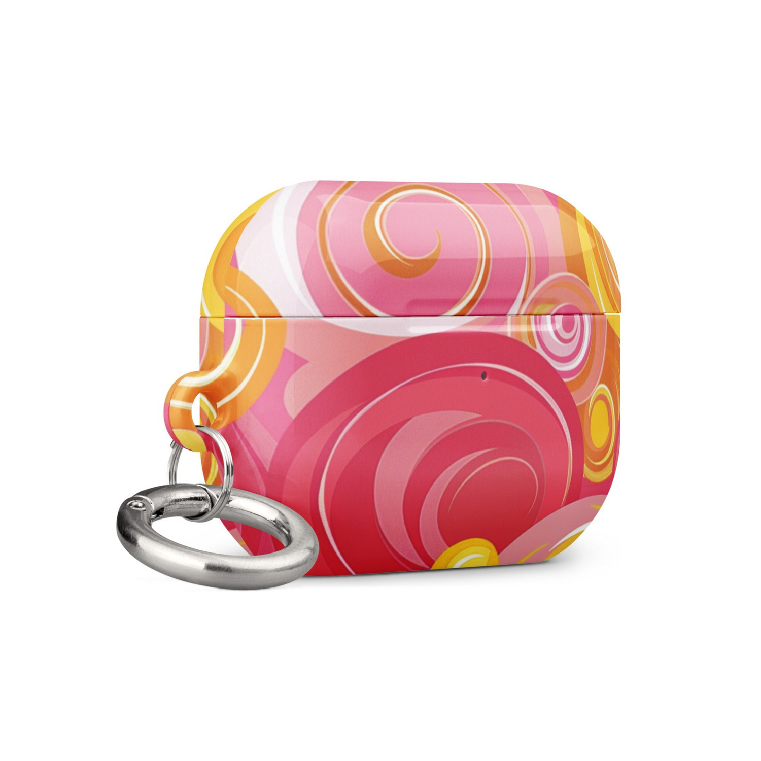 Pink and yellow Start2Finish AirPods case for electronics, featuring a colorful protective cover for wireless earbuds.
