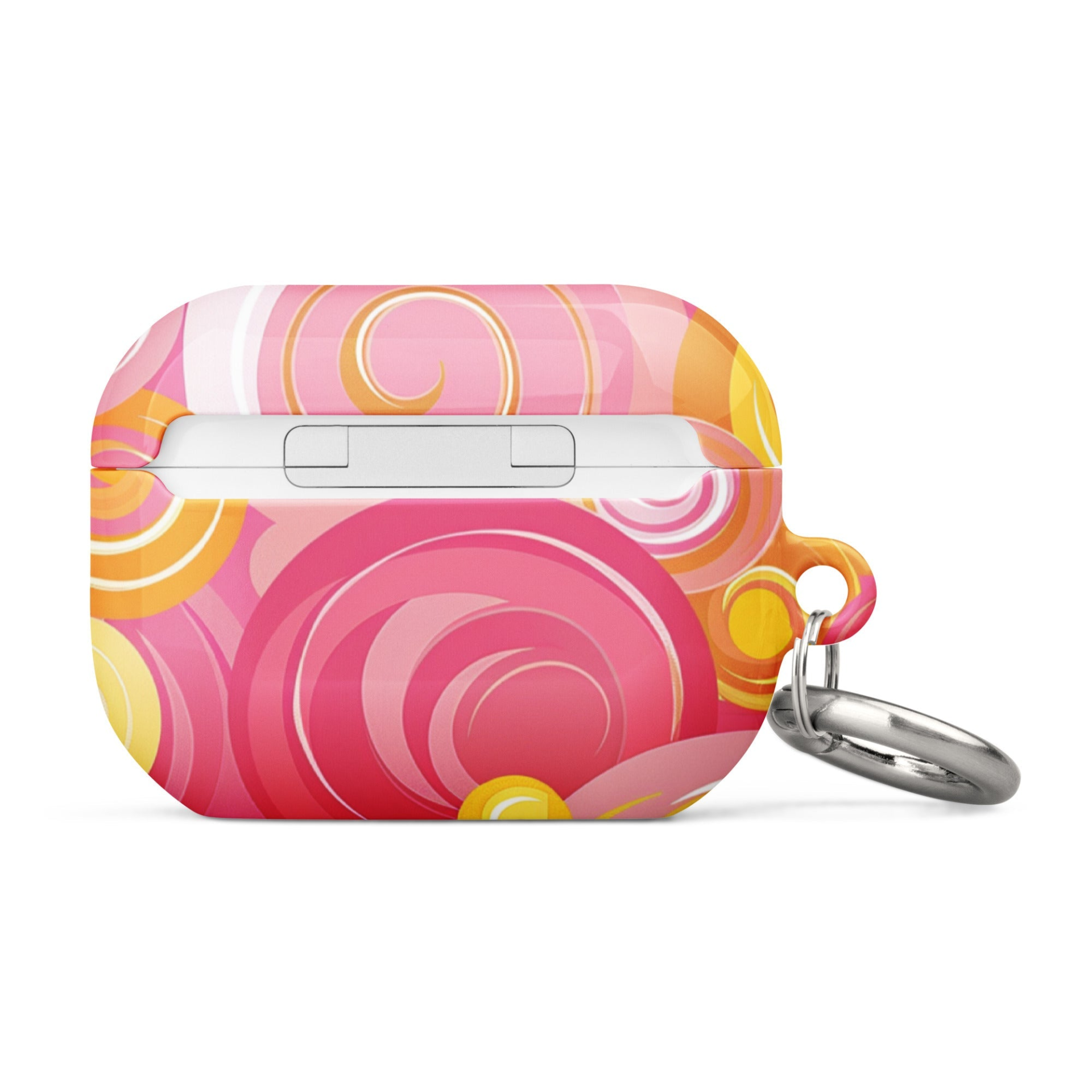 Pink and yellow Start2Finish AirPods case for electronics, featuring a colorful protective cover with a sleek design.