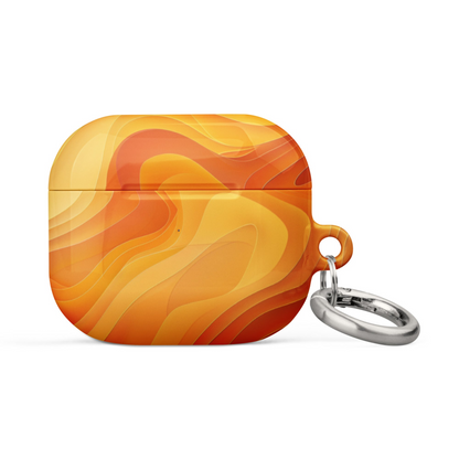 Yellow abstract AirPods case by Start2Finish, showing the colorful, artistic design on a sleek electronic accessory.