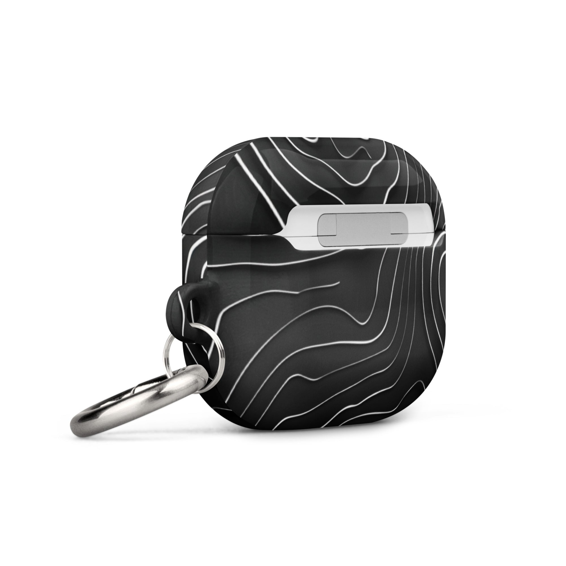 Start2Finish AirPods case with a topographic pattern, featuring detailed contour lines in a sleek electronic accessory design.