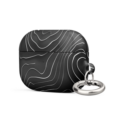 Start2Finish topographic pattern case for AirPods, protective electronic accessory with geometric design in black and white.