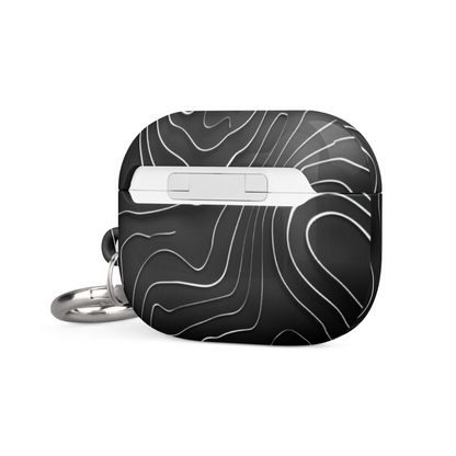 Start2Finish topographic pattern case for AirPods showing a textured, geometric design in black and white.