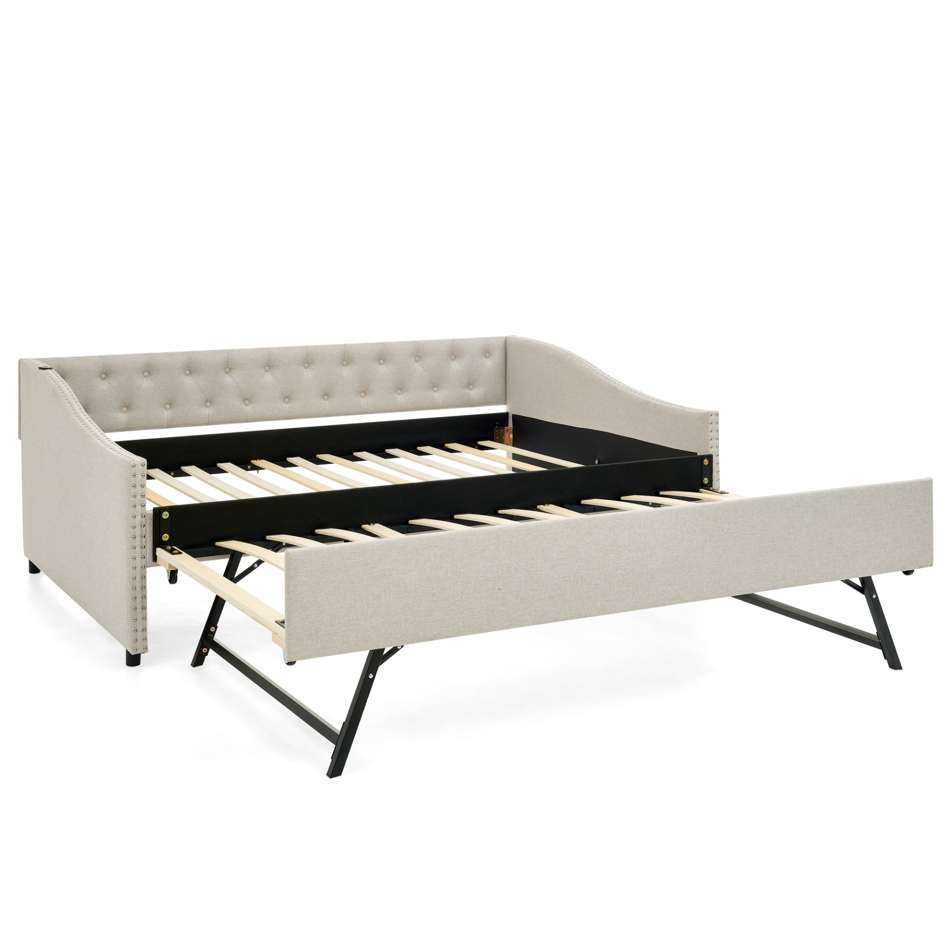 Solid wood and metal bed frame from Start2Finish, suitable for bedrooms and guest rooms, with a sturdy, minimalist design.