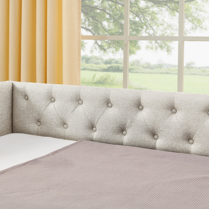 Solid wood and metal bed frame by Start2Finish, showcasing a sturdy, modern design suitable for bedroom and guest room furnishings.