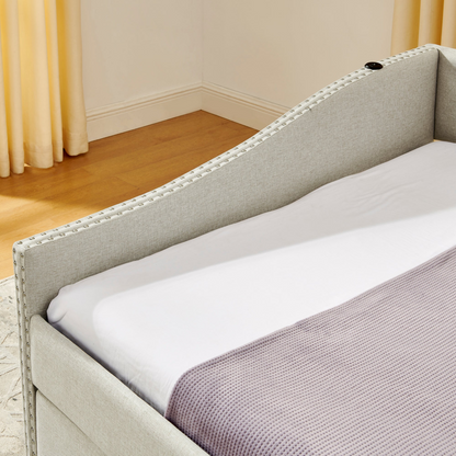 Solid wood and metal bed frame by Start2Finish, suitable for bedroom and guest room furnishing, shown in a modern bedroom setting.