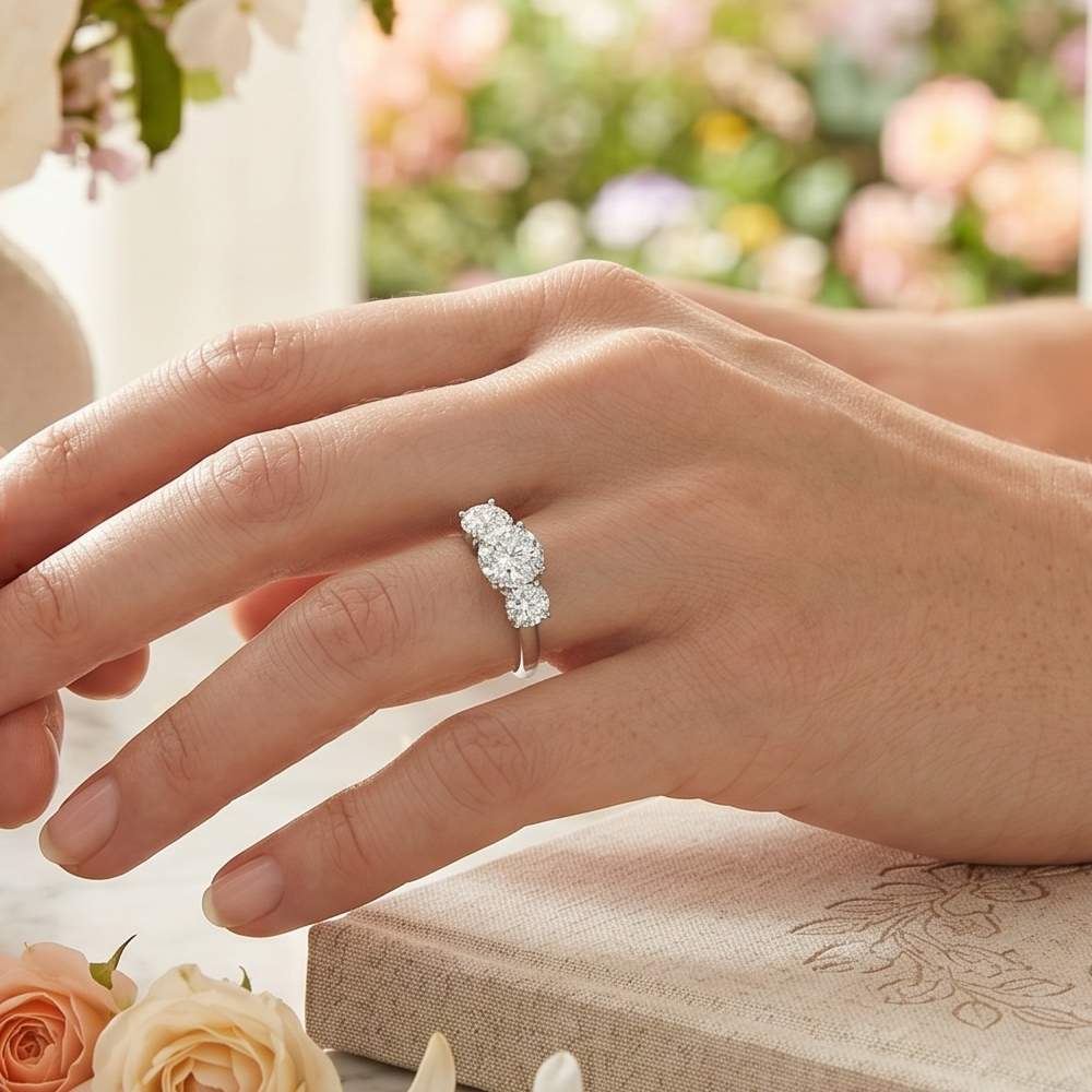 AGI Certified 2 CTW Classic Three-Stone Round Lab Grown Diamond Engagement Ring in 14K White Gold