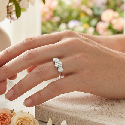 AGI Certified 2 CTW Classic Three-Stone Round Lab Grown Diamond Engagement Ring in 14K White Gold